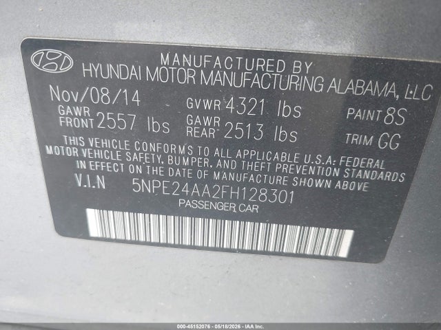 Продаж на аукціоні авто 2015 Hyundai Sonata Eco, vin: 5NPE24AA2FH128301, номер лоту: 45152076