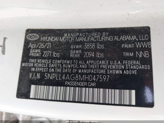 Продажа на аукционе авто 2021 Hyundai Elantra Se, vin: 5NPLL4AG8MH047597, номер лота: 45152084
