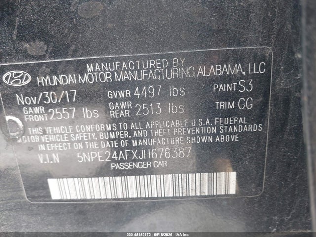 Hyundai SONATA SE 2018 5NPE24AFXJH676387 Image 9
