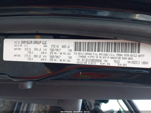 45152184 :رقم المزاد ، 3D7JB1EK0BG589506 vin ، 2011 Ram Ram 1500 St مزاد بيع