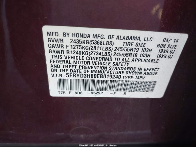Продаж на аукціоні авто 2014 Acura Mdx Advance Pkg W/entertainment Pkg, vin: 5FRYD3H80EB019240, номер лоту: 45152197