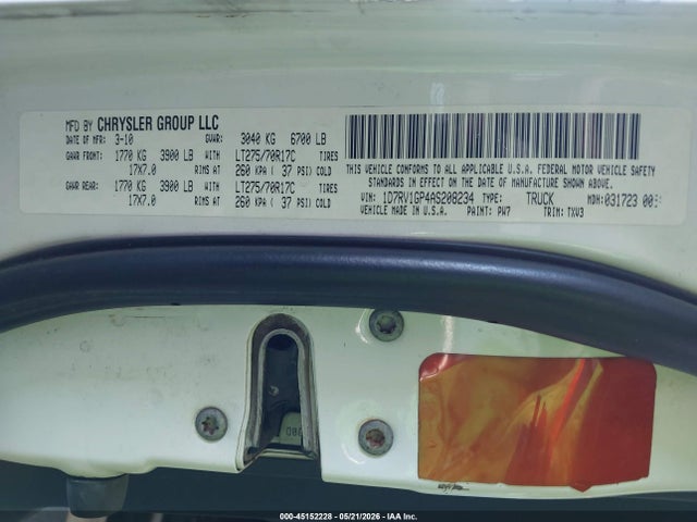 2010 Dodge Ram 1500 St მანქანა იყიდება აუქციონზე, vin: 1D7RV1GP4AS208234, აუქციონის ნომერი: 45152228