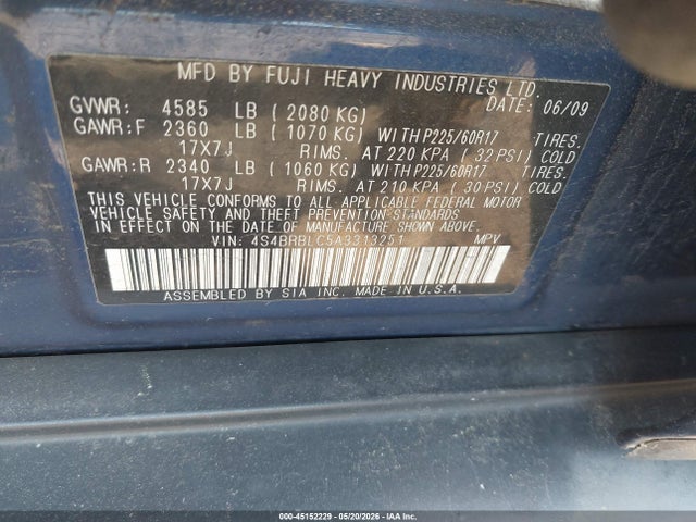 2010 Subaru Outback 2.5i Limited მანქანა იყიდება აუქციონზე, vin: 4S4BRBLC5A3313251, აუქციონის ნომერი: 45152229