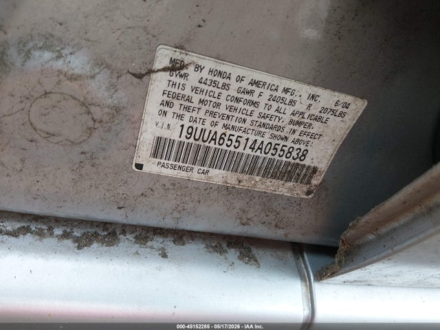 45152285 :رقم المزاد ، 19UUA65514A055838 vin ، 2004 Acura Tl مزاد بيع