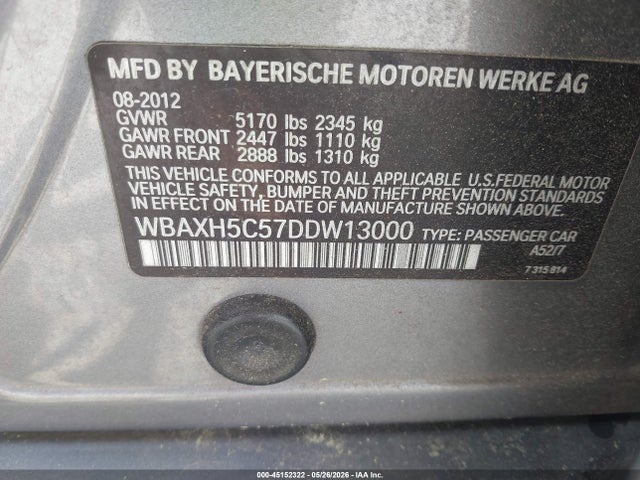 45152322 :رقم المزاد ، WBAXH5C57DDW13000 vin ، 2013 Bmw 528i Xdrive مزاد بيع