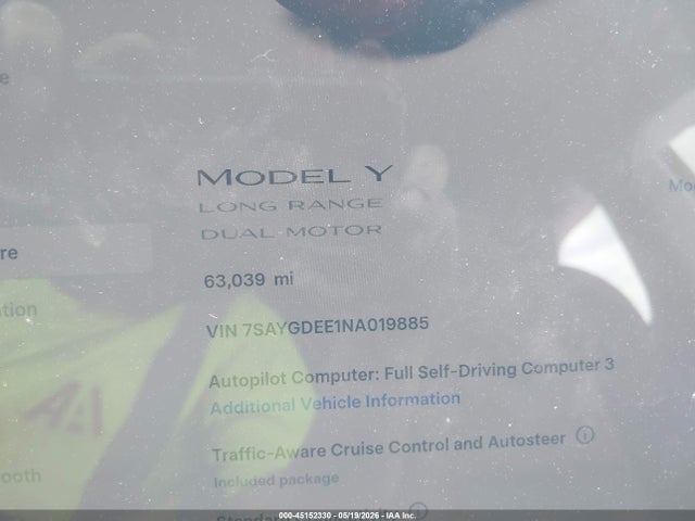 Продажа на аукционе авто 2022 Tesla Model Y Long Range Dual Motor All-wheel Drive, vin: 7SAYGDEE1NA019885, номер лота: 45152330