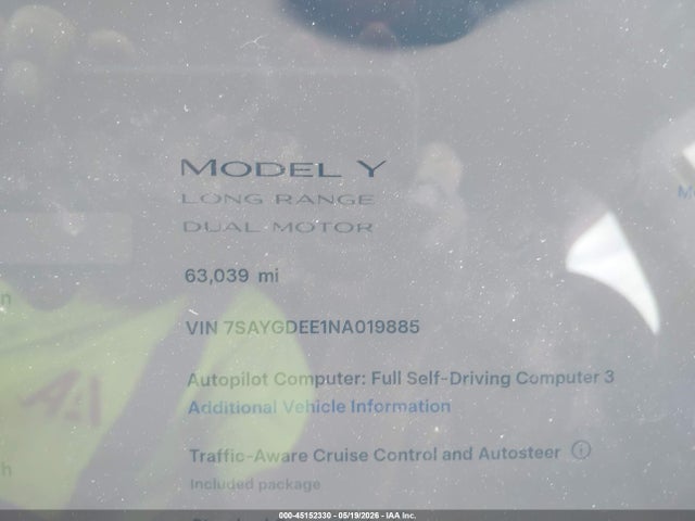 Продажа на аукционе авто 2022 Tesla Model Y Long Range Dual Motor All-wheel Drive, vin: 7SAYGDEE1NA019885, номер лота: 45152330