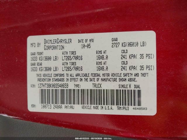 Продаж на аукціоні авто 2006 Mitsubishi Raider Duro Cross V6, vin: 1Z7HT38K06S540659, номер лоту: 45152333