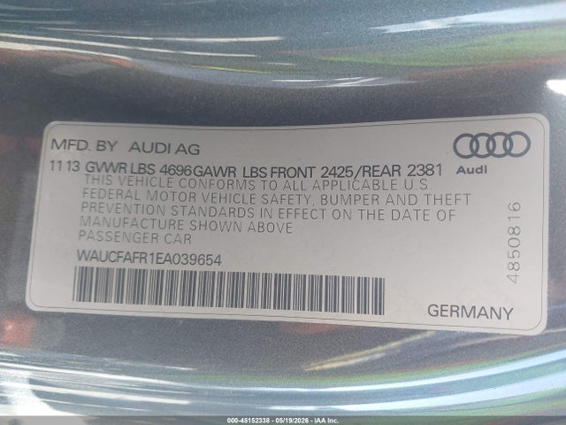 2014 Audi A5 2.0t Premium მანქანა იყიდება აუქციონზე, vin: WAUCFAFR1EA039654, აუქციონის ნომერი: 45152338