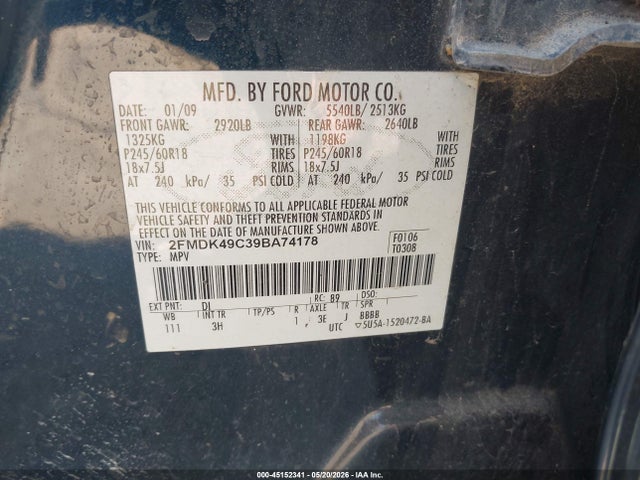 Продажа на аукционе авто 2009 Ford Edge Limited, vin: 2FMDK49C39BA74178, номер лота: 45152341