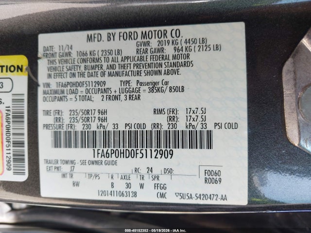 Ford FUSION SE 2015 1FA6P0HD0F5112909 Image 9
