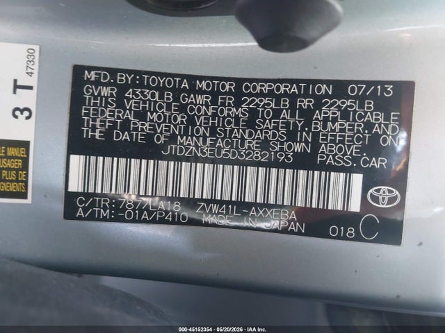 Aukcja sprzedaży 2013 Toyota Prius V Five, vin: JTDZN3EU5D3282193, numer aukcji: 45152354