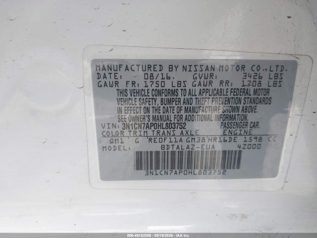 Nissan Versa 1.6 S+ 2017 3N1CN7AP0HL803752 Image 9