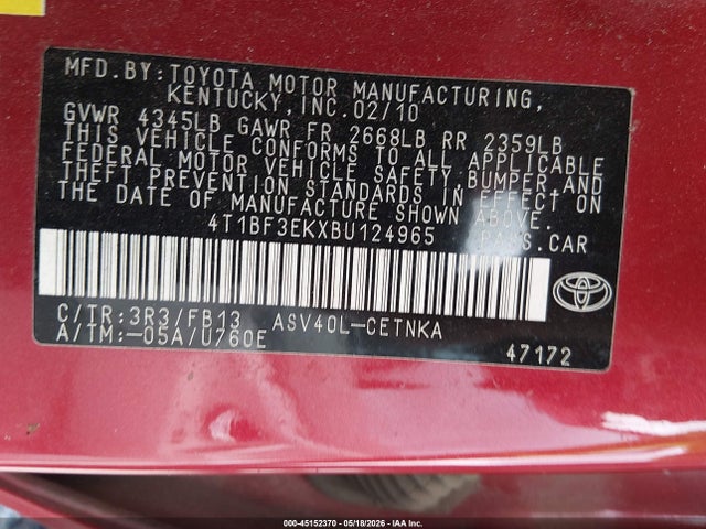 Aukcja sprzedaży 2011 Toyota Camry Le, vin: 4T1BF3EKXBU124965, numer aukcji: 45152370