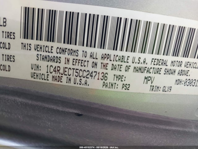 Продаж на аукціоні авто 2012 Jeep Grand Cherokee Overland, vin: 1C4RJECT5CC247136, номер лоту: 45152374