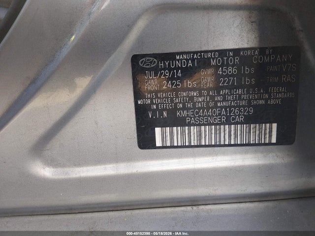 2015 Hyundai Sonata Hybrid Limited მანქანა იყიდება აუქციონზე, vin: KMHEC4A40FA126329, აუქციონის ნომერი: 45152398