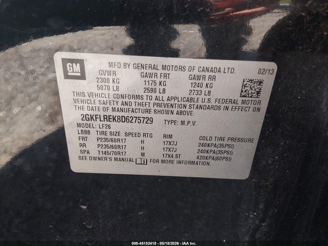 Продаж на аукціоні авто 2013 Gmc Terrain Sle-1, vin: 2GKFLREK8D6275729, номер лоту: 45152418