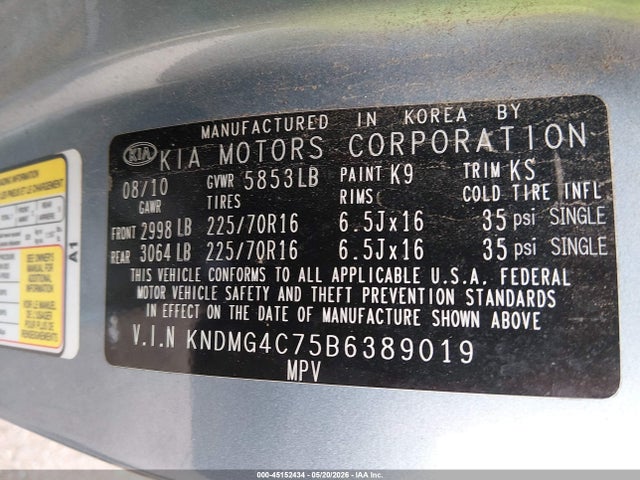 45152434 :رقم المزاد ، KNDMG4C75B6389019 vin ، 2011 Kia Sedona Lx مزاد بيع