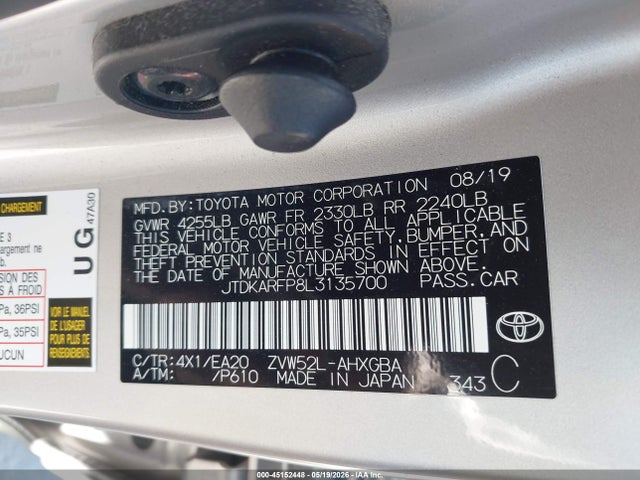 2020 Toyota Prius Prime Limited მანქანა იყიდება აუქციონზე, vin: JTDKARFP8L3135700, აუქციონის ნომერი: 45152448