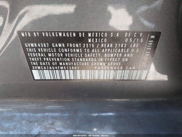 Aukcja sprzedaży 2015 Volkswagen Golf Sportwagen Tdi Se 4-door, vin: 3VWCA7AU4FM513601, numer aukcji: 45152451