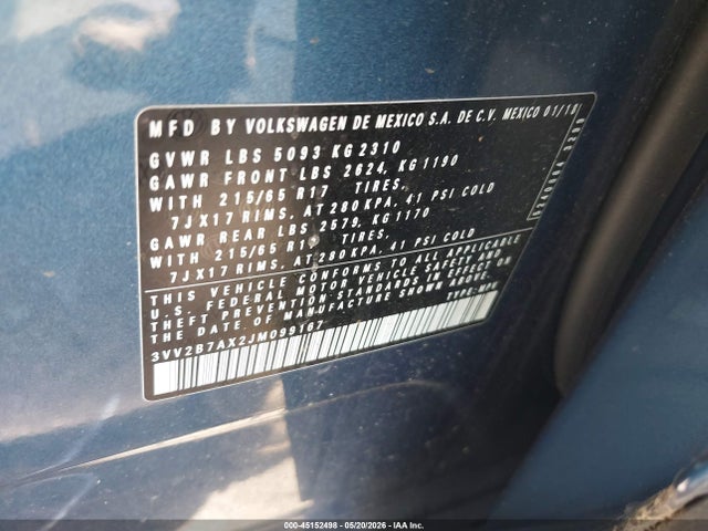 Продажа на аукционе авто 2018 Volkswagen Tiguan 2.0t Se/2.0t Sel, vin: 3VV2B7AX2JM099167, номер лота: 45152498