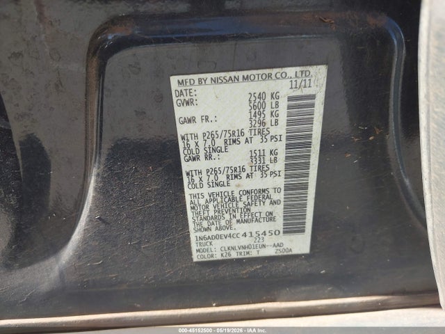 45152500 :رقم المزاد ، 1N6AD0EV4CC415450 vin ، 2012 Nissan Frontier Pro-4x مزاد بيع