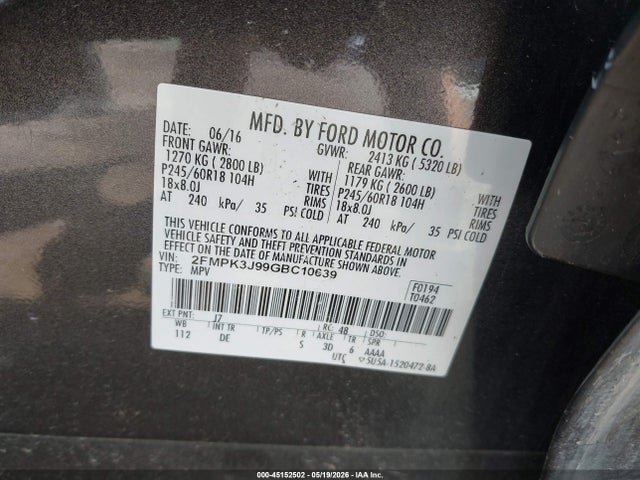 Aukcja sprzedaży 2016 Ford Edge Sel, vin: 2FMPK3J99GBC10639, numer aukcji: 45152502