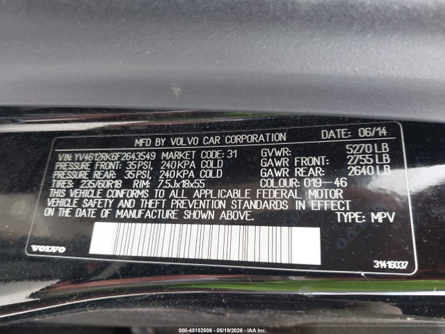 Продажа на аукционе авто 2015 Volvo Xc60 T5/t5 Premier, vin: YV4612RK6F2643549, номер лота: 45152506