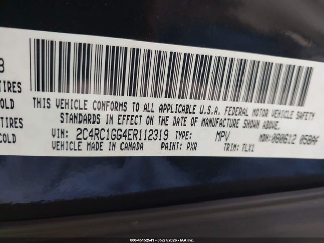 45152541 :رقم المزاد ، 2C4RC1GG4ER112319 vin ، 2014 Chrysler Town & Country Limited مزاد بيع