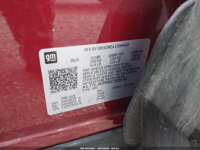 KL77LJEP0SC303540 Chevrolet Trax Fwd 2rs