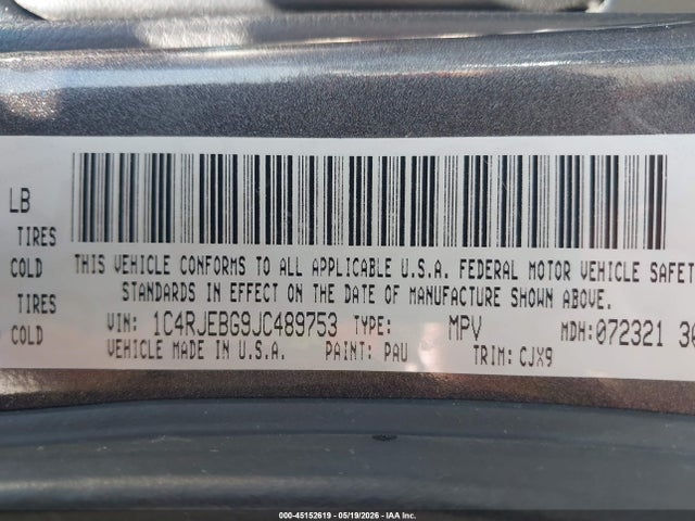 Продаж на аукціоні авто 2018 Jeep Grand Cherokee Limited 4x2, vin: 1C4RJEBG9JC489753, номер лоту: 45152619