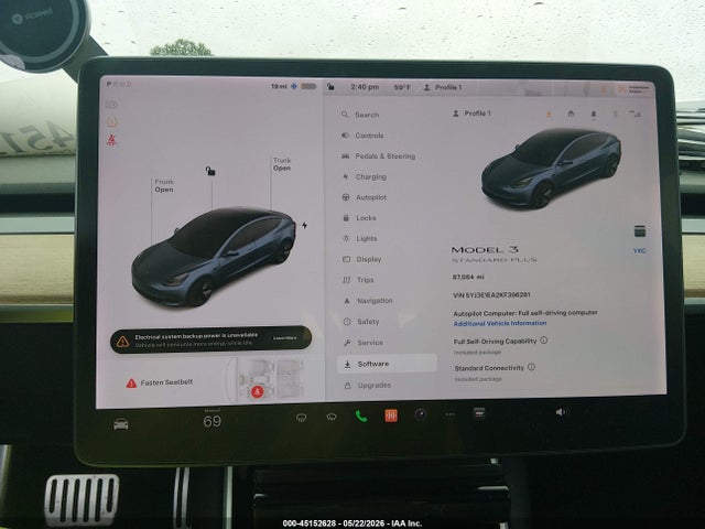 Aukcja sprzedaży 2019 Tesla Model 3 Long Range/mid Range/standard Range/standard Range Plus, vin: 5YJ3E1EA2KF396281, numer aukcji: 45152628