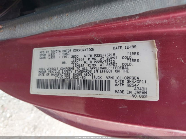 1990 Toyota Pickup 1/2 Ton Ex Long Whlbs Sr5 მანქანა იყიდება აუქციონზე, vin: JT4VN13G8L5021482, აუქციონის ნომერი: 45152635