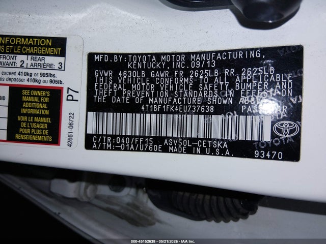 Toyota CAMRY SE 2014 4T1BF1FK4EU737638 Image 9