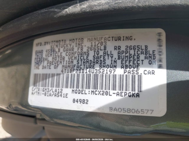 Aukcja sprzedaży 2004 Toyota Avalon Xls, vin: 4T1BF28B14U352197, numer aukcji: 45152649