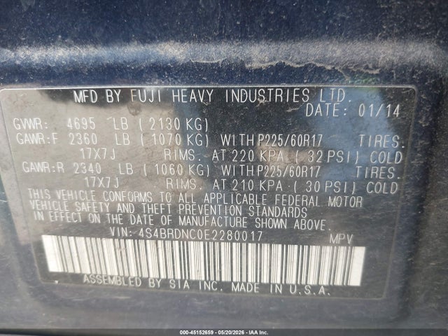 Subaru Outback 3.6r Limited 2014 4S4BRDNC0E2280017 Image 9
