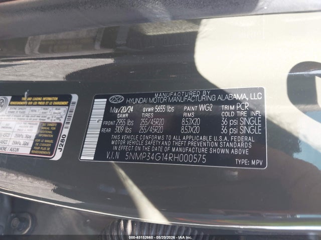 Продаж на аукціоні авто 2024 Hyundai Santa Fe Hybrid Limited, vin: 5NMP34G14RH000575, номер лоту: 45152660