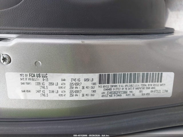 Aukcja sprzedaży 2015 Dodge Grand Caravan Se Plus, vin: 2C4RDGBG2FR723880, numer aukcji: 45152698