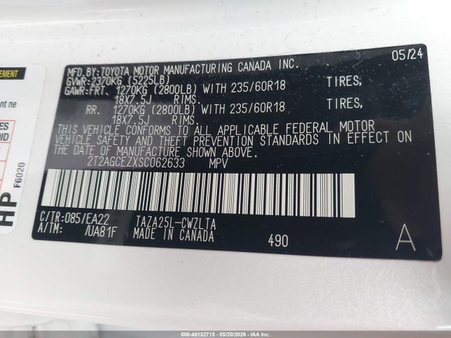 2025 Lexus Nx 350 მანქანა იყიდება აუქციონზე, vin: 2T2AGCEZXSC062633, აუქციონის ნომერი: 45152715