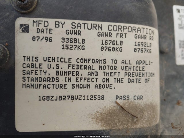 45152724 :رقم المزاد ، 1G8ZJ8278VZ112538 vin ، 1997 Saturn Sw Sw2 مزاد بيع