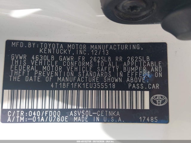 Aukcja sprzedaży 2014 Toyota Camry Le, vin: 4T1BF1FK1EU355518, numer aukcji: 45152759
