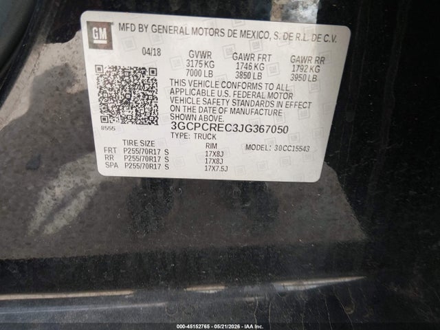 3GCPCREC3JG367050 Chevrolet Silverado 1500 1lt