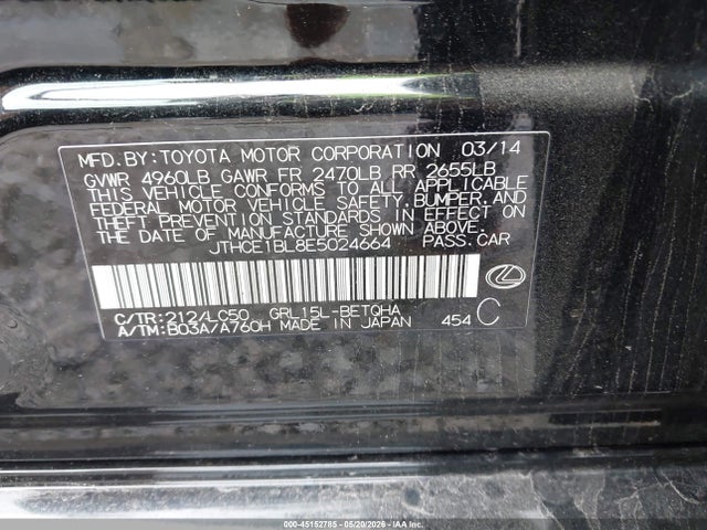Aukcja sprzedaży 2014 Lexus Gs 350, vin: JTHCE1BL8E5024664, numer aukcji: 45152785