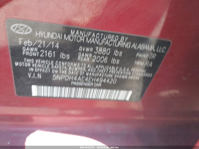 Aukcja sprzedaży 2014 Hyundai Elantra Se, vin: 5NPDH4AE4EH494420, numer aukcji: 45152791