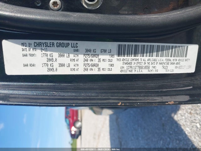 2011 Ram Ram 1500 Laramie მანქანა იყიდება აუქციონზე, vin: 1D7RV1GT7BS618556, აუქციონის ნომერი: 45152811