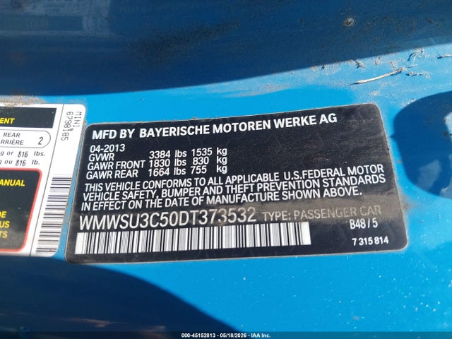 Aukcja sprzedaży 2013 Mini Hardtop Cooper, vin: WMWSU3C50DT373532, numer aukcji: 45152813