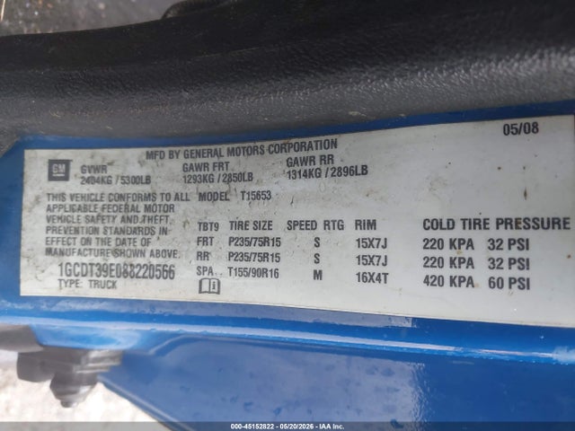 Продажа на аукционе авто 2008 Chevrolet Colorado Lt, vin: 1GCDT39E088220566, номер лота: 45152822