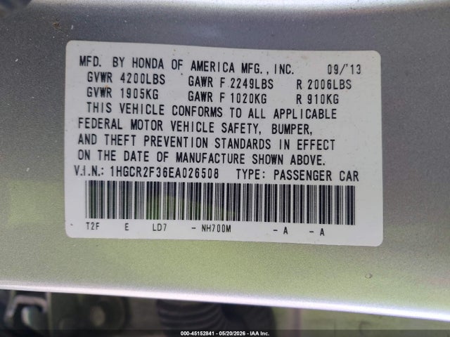 Продажа на аукционе авто 2014 Honda Accord Lx, vin: 1HGCR2F36EA026508, номер лота: 45152841