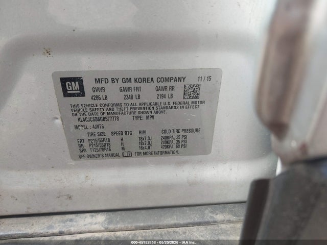 Aukcja sprzedaży 2016 Buick Encore Leather, vin: KL4CJCSB6GB577778, numer aukcji: 45152858
