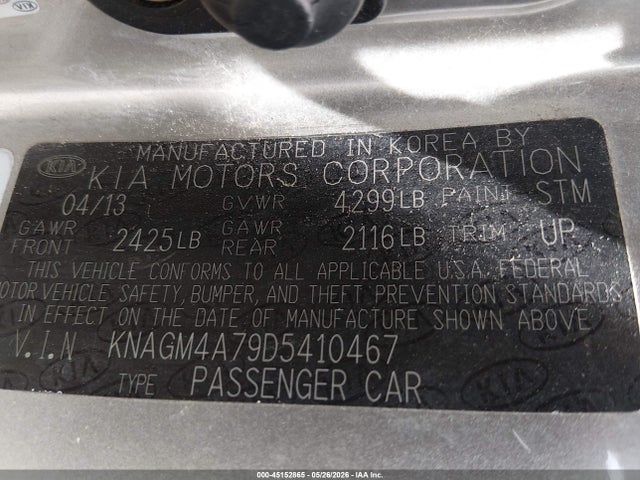 Aukcja sprzedaży 2013 Kia Optima Lx, vin: KNAGM4A79D5410467, numer aukcji: 45152865